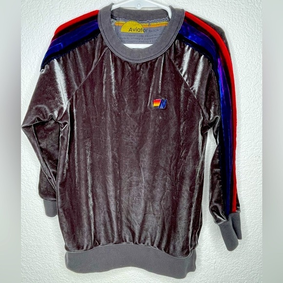 Aviator Nation sweatshirt velour kids sz 6 crewneck gray - Picture 1 of 6